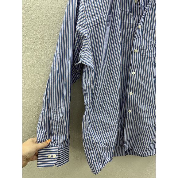 Izod Mens Shirt Size 17.5 34/35 Blue Striped Regular Fit Long Sleeve Button Up - Picture 4 of 11